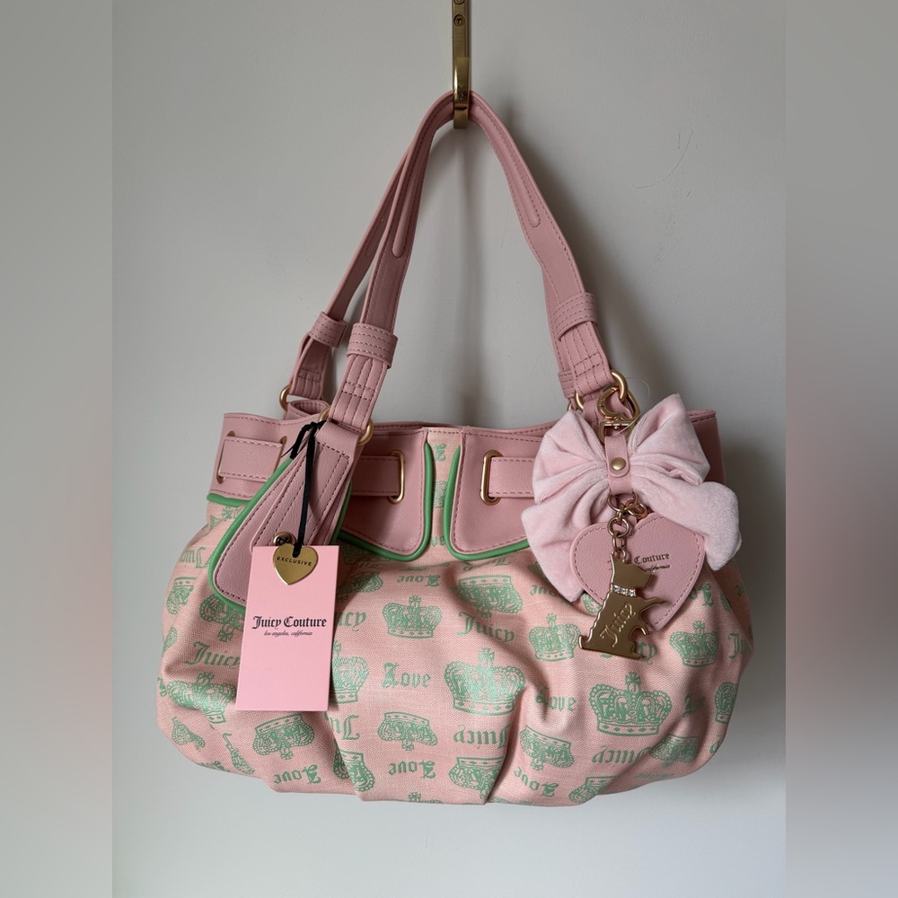Juicy Couture Pink and Green crown satchel bag